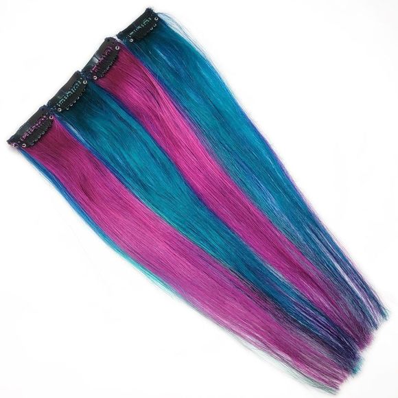 Blue Colorful Clip in Remy Human Hair Extensions for Shoulder Length Hairstyles